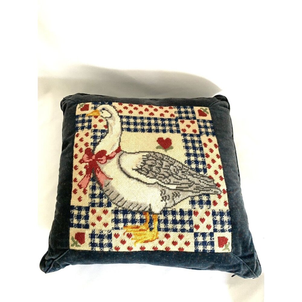 vintage needlepoint throw pillow animal Valentine Day Goose heart Granny Core